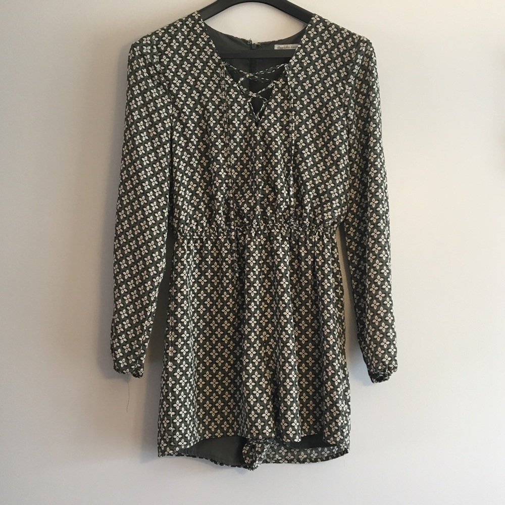Olive green lace up long sleeve romper